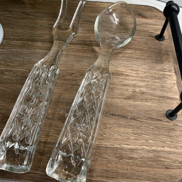 Vintage Glass Anchor Hocking Wexford Heavy Fork and Spoon Serving Utensil Set - Picture 3 of 6